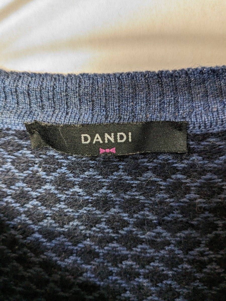 DANDI ダンディ 総柄 ウール ニット セーター メンズ ブルー ブラック