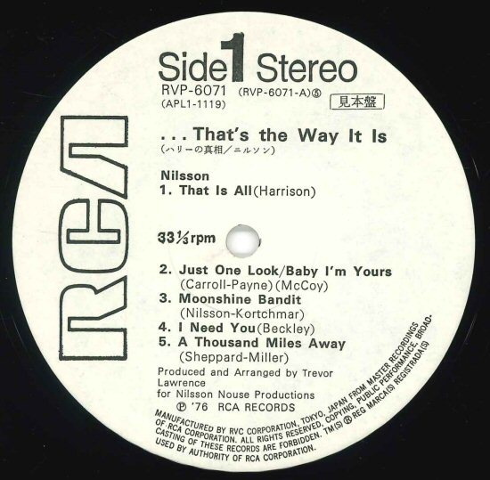 ★白ラべLP「ニルソン ハリーの真相 NILSSON ..THAT'S THE WAY IT IS」DJ(white) 帯付 美品！_画像2