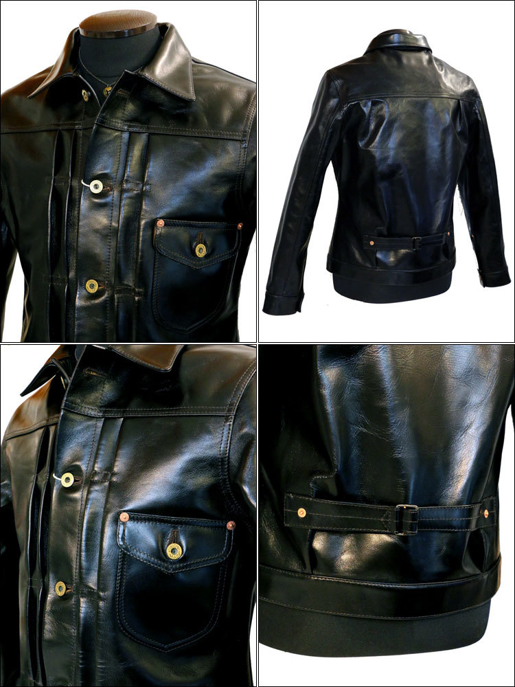  new goods tea core Horse Hyde horse leather G Jean 1st leather jacket black black 40(L size ) double Helix Western Cowboy made in Japan free shipping 