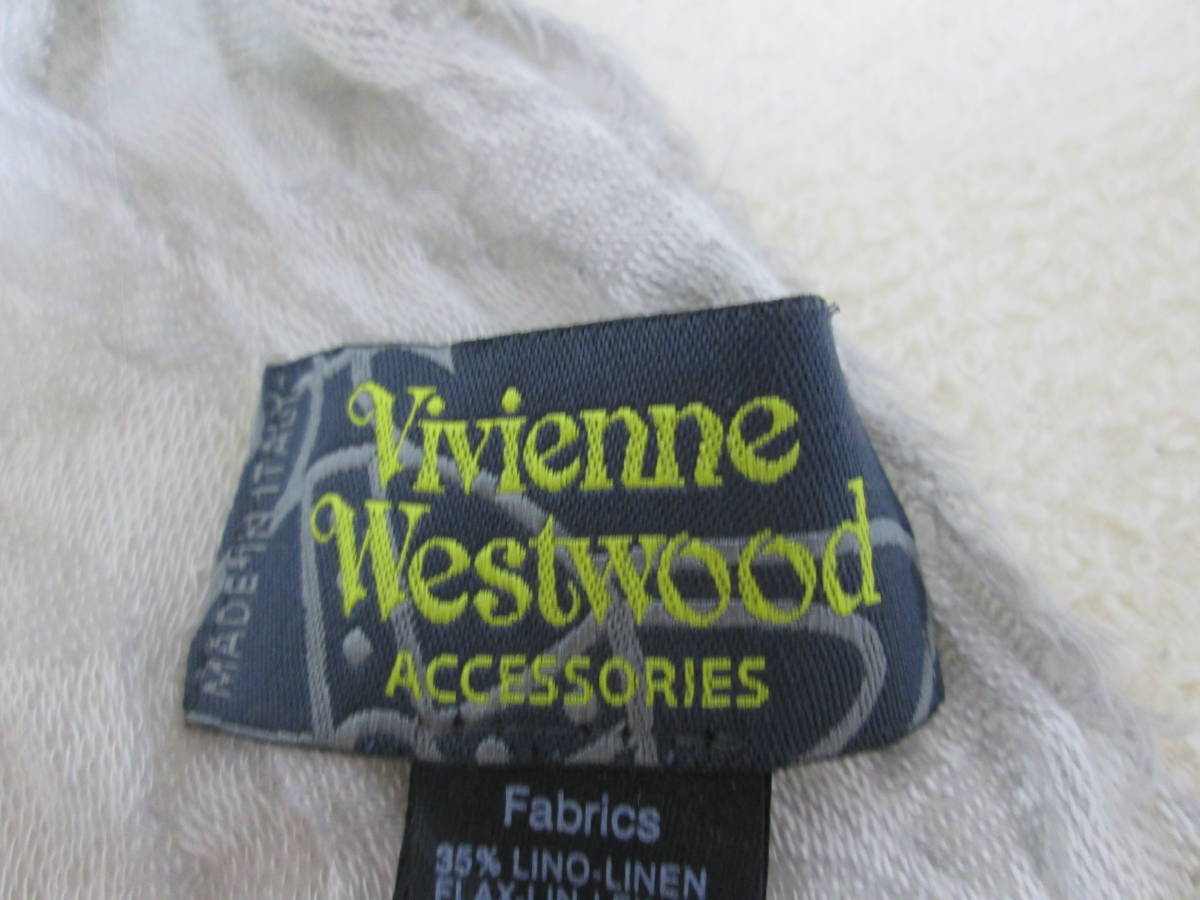 (99)♪Vivienne Westwood ヴィヴィアン ウエストウッド レディース ストール ショール イタリア製 麻混 グレー系_画像5