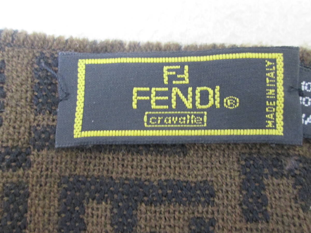 (99)♪フェンディ FENDI ウール マフラー ストール ズッカ柄 ロゴ ユニセックス ブラウン_画像3