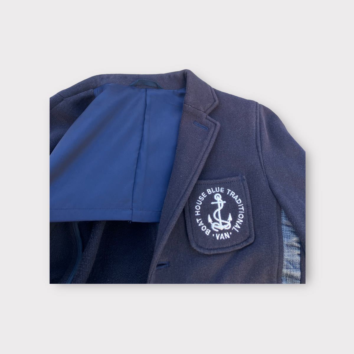 希少 BOAT HOUSE × VAN 異素材テーラードジャケット エンブレムジャケット 紺 ブレザー デニムネイビー レディースメンズ コラボ品の画像5