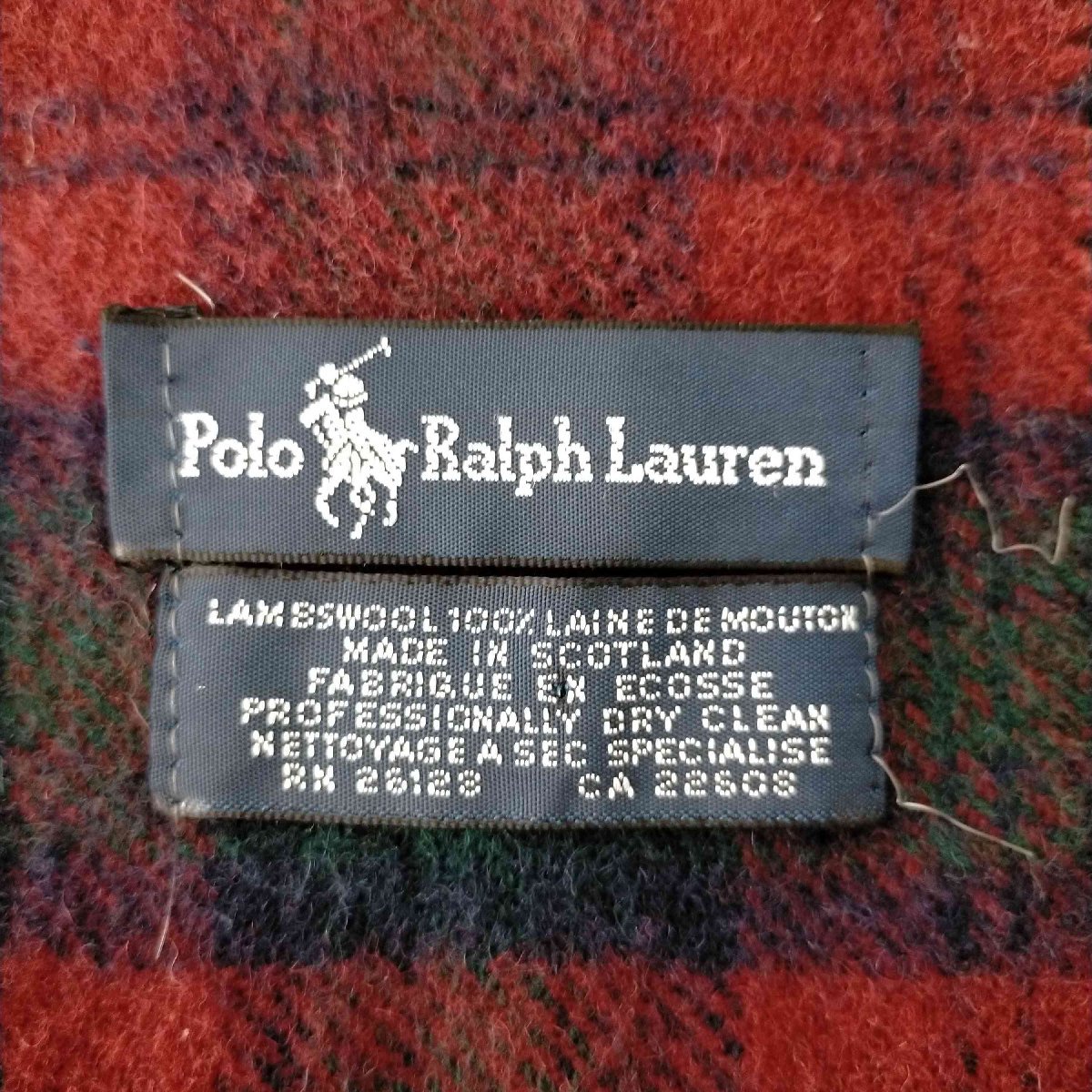 POLO RALPH LAUREN(ポロラルフローレン) ポニー刺しゅう チェック柄 ウールマフラー メン 中古 古着 1044_画像6
