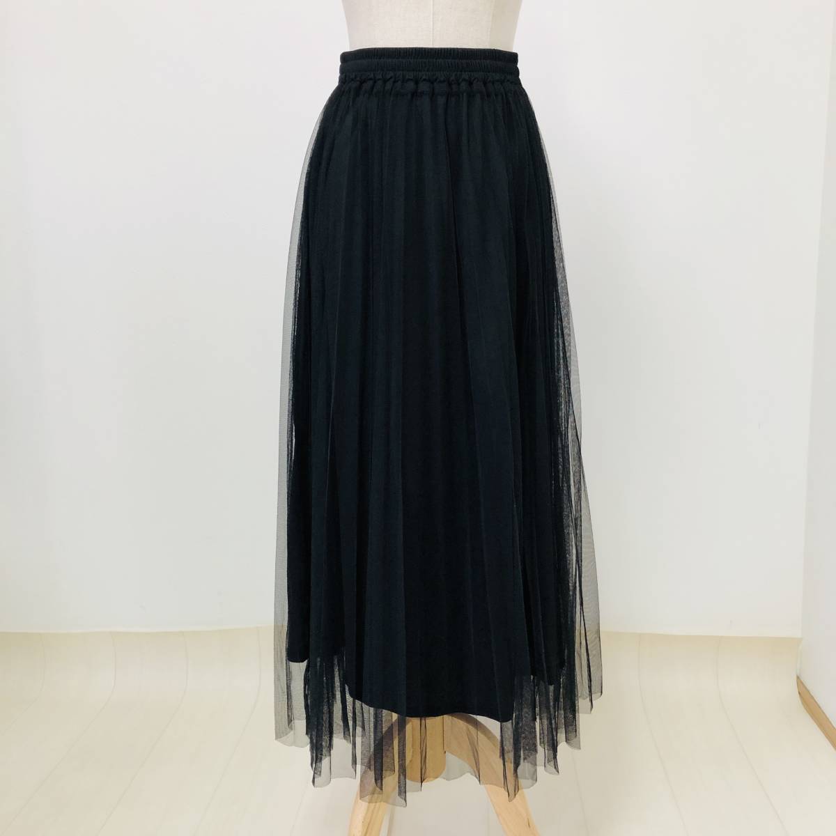 k2483 beautiful goods earth music&ecology earth skirt long chu-ru pleat waist rubber F black lady's elegant ga- Lee сhick 