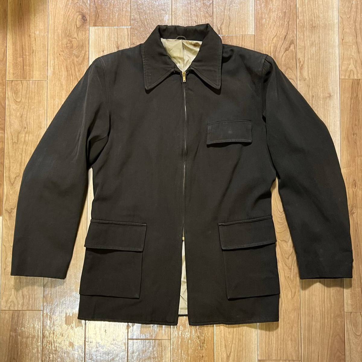 1,000円スタート / 1940s US Vintage Rayon Gabardine Half Coat / アメリカン ビンテージ ハーフコート ギャバジャン カーコート ブラウン_画像1