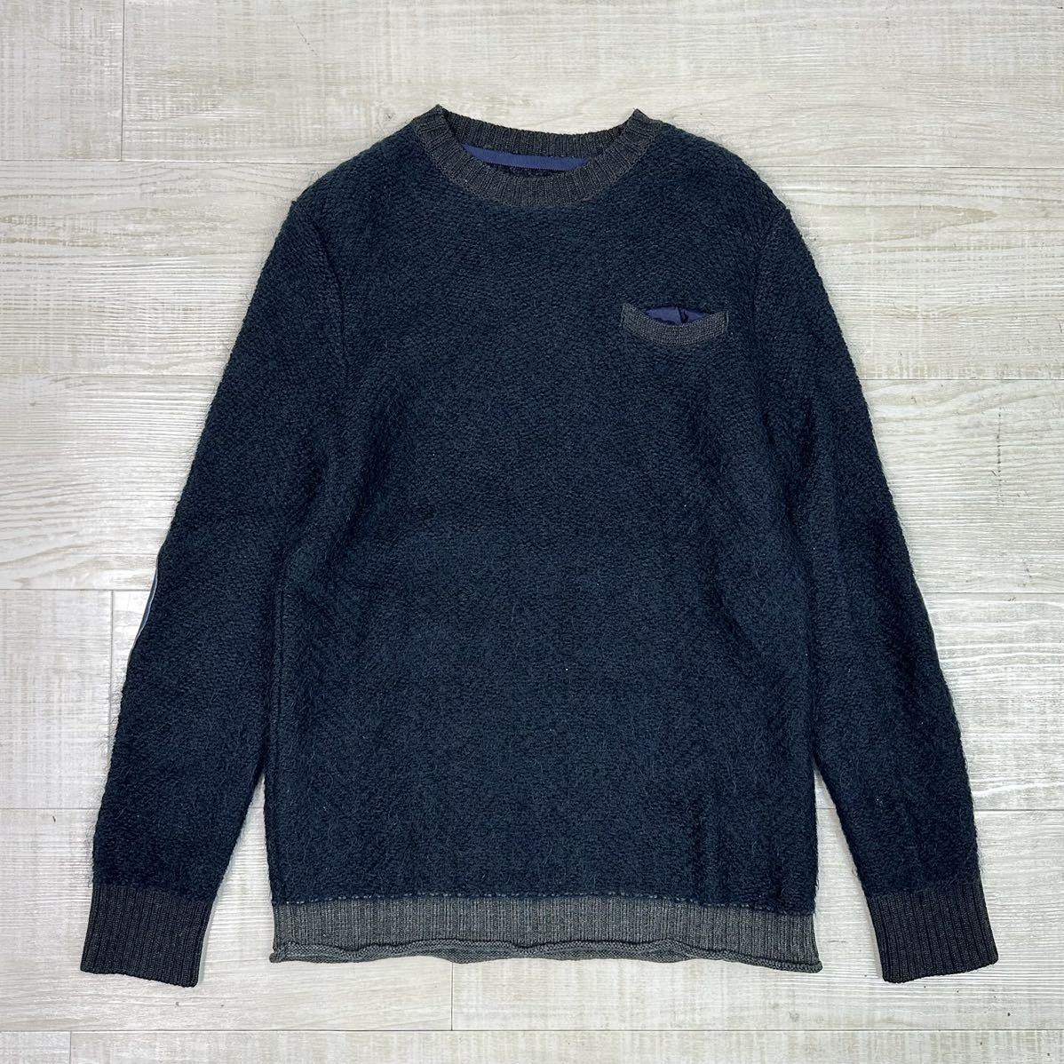 15aw 2015 sacai サカイ エルボーパッチ モヘヤ 混 プルオーバー ニット PULLOVER KNIT MADE IN JAPAN 日本製 ネイビー 系 サイズ 1