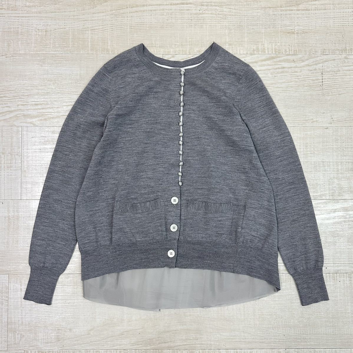 【極美品】SACAI サカイ カーディガン ウール フレア ドッキング 異素材 【極美品】SACAI サカイ カーディガン ウール フレア ドッキング 異素材
