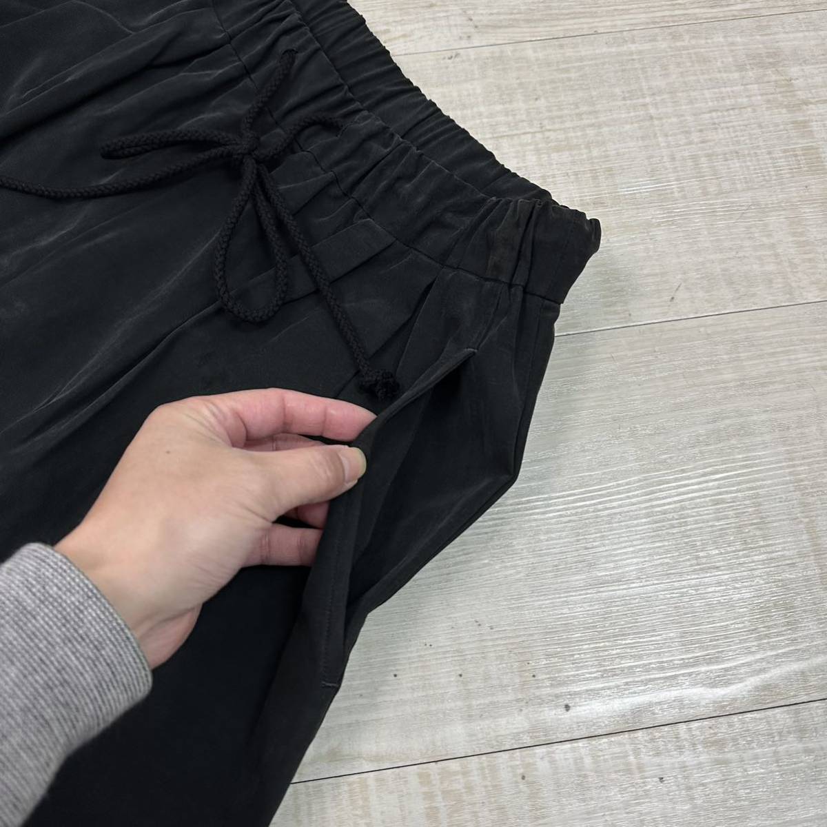 WIRROW Cupro Cotton Drawstring Pants ウィロウ キュプラ コットン ドローストリング イージー パンツ BLACK ブラック 系 サイズ 2_画像4