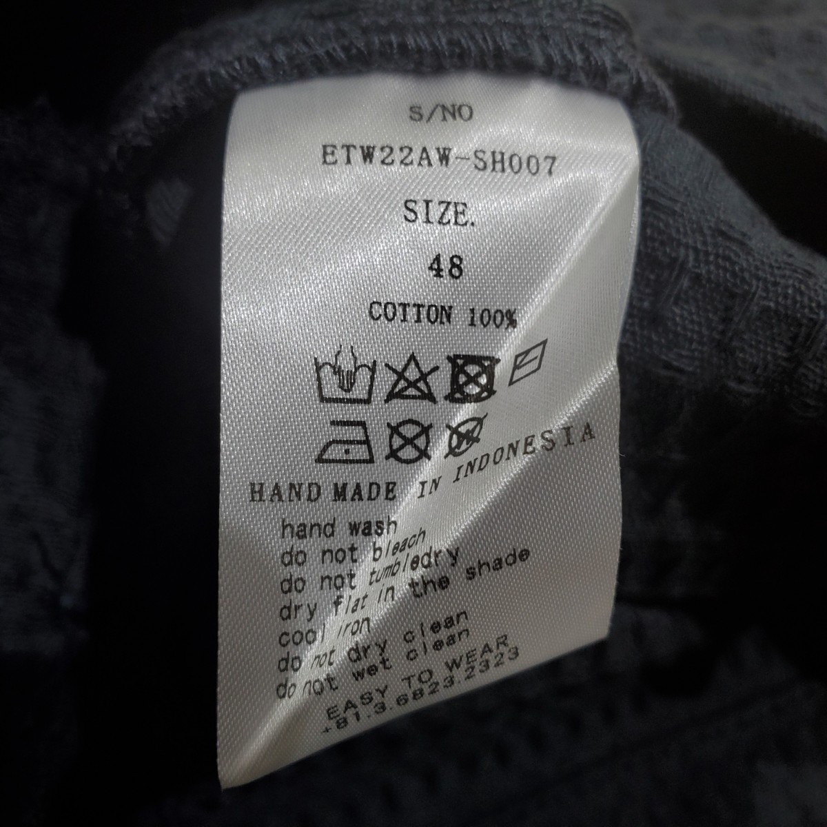 22AW 新品 未使用 EASY to WEAR SASHIKO CLOTH TYPE MIXICO イージートゥウェア サシコ プルオーバー ネイビー 系 サイズ46 定価 ¥19800_画像7