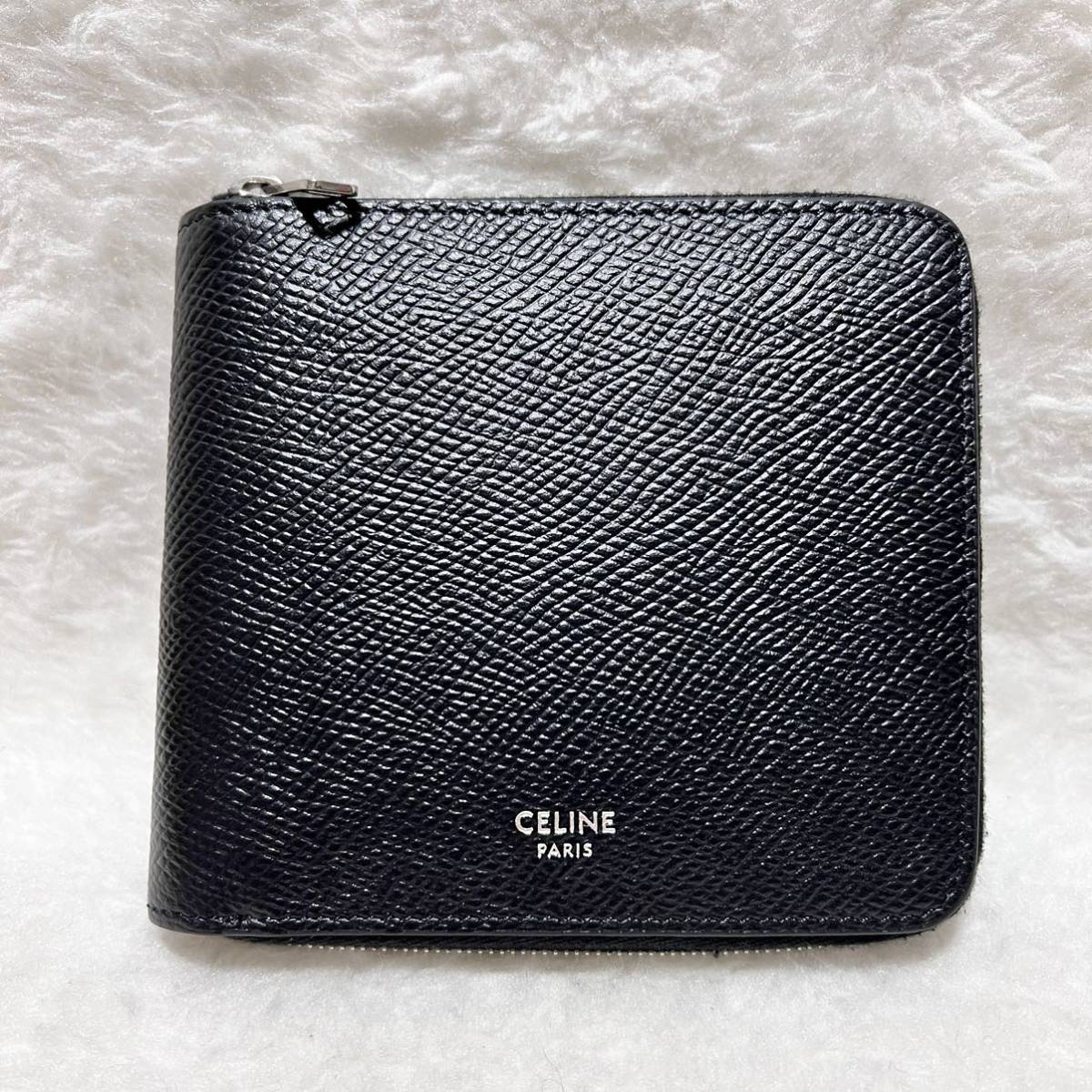 セリーヌ CELINE 美品 ジップ ド バイフォールド ウォレット 二つ折り 財布 メンズ ラウンドジップ ブラック 黒 10J613BEN.38SI_画像2