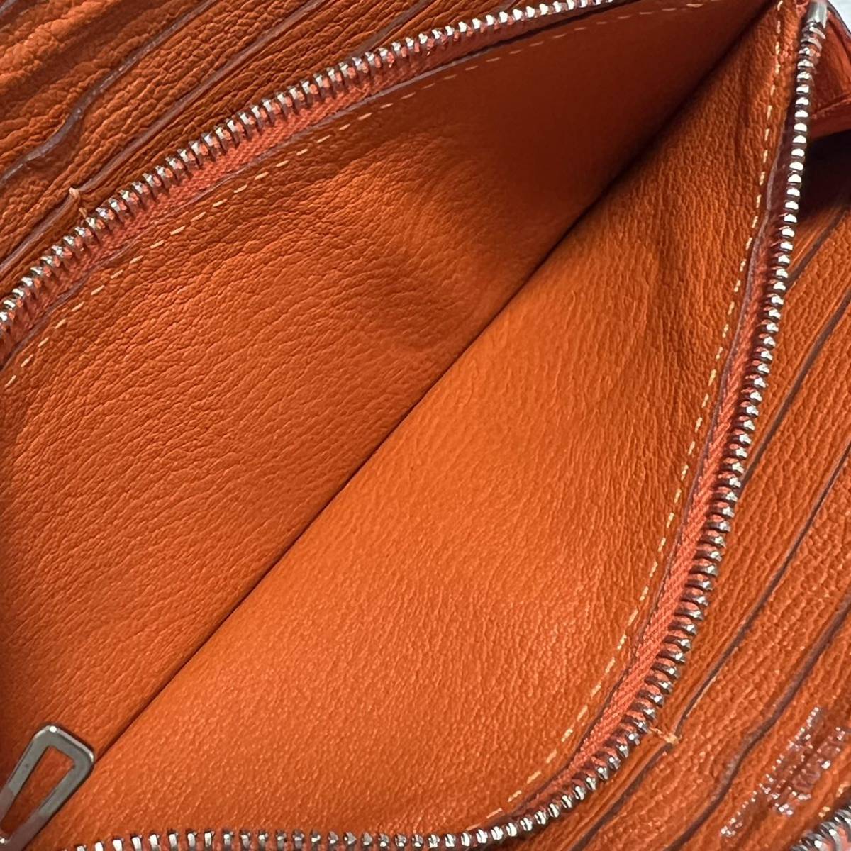 エルメス HERMES 美品 アザップ・ロング クラシック ウォレット 長財布 ラウンドジップ オールレザー T 刻印 2015年 シェーブル オレンジ_画像6