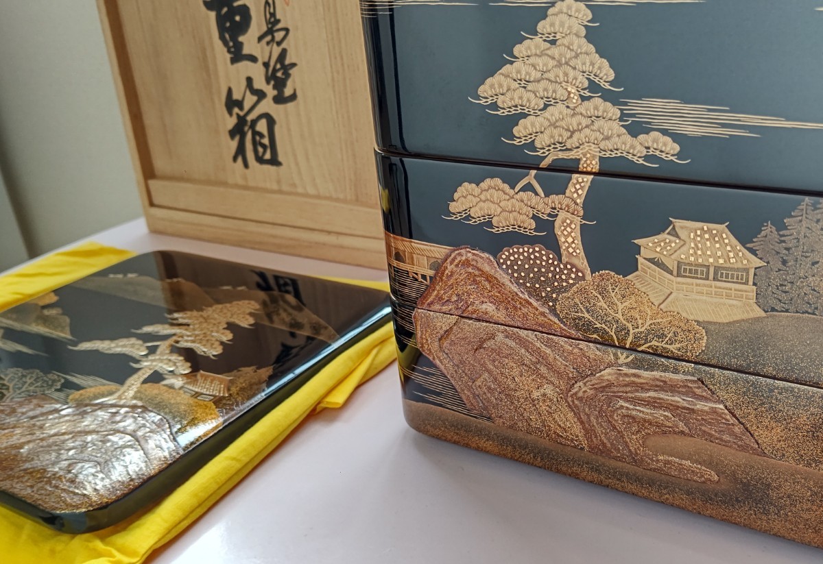 未使用　輪島塗　千舟堂　金蒔絵　 段重箱　蒔絵　_画像6