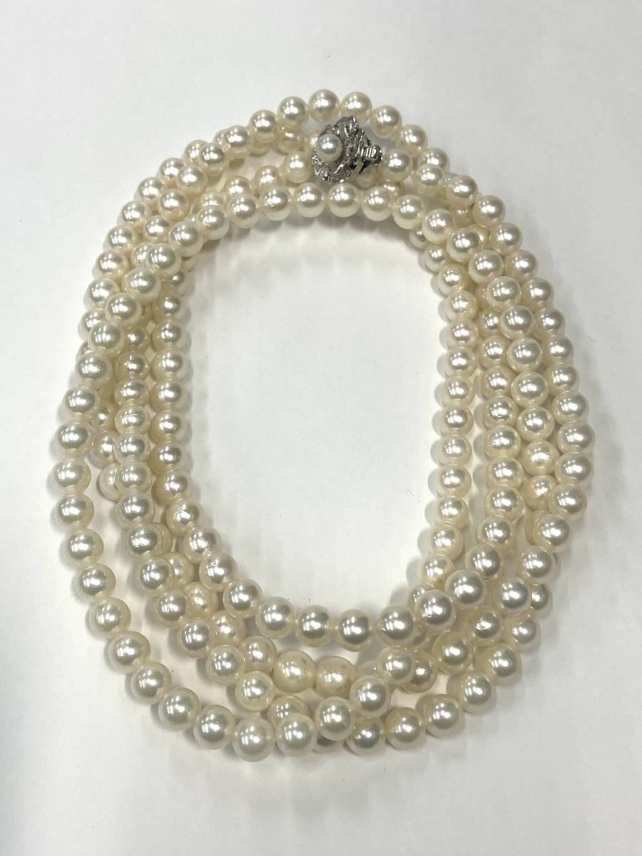 【真珠】アコヤ真珠 6.5mm～7mm パール ロング ネックレス 約125.5cm 留め金具 シルバー アコヤパール あこや 未使用の画像2