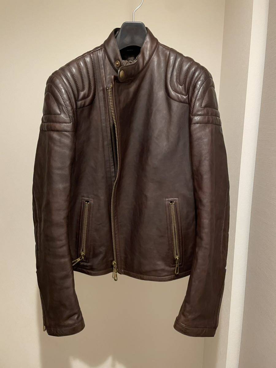 新春セール TOM FORD(トムフォード) 初期 ICON BIKER JACKET アイコン バイカー ジャケット 中綿 ライダース レザージャケット 茶 48_画像1