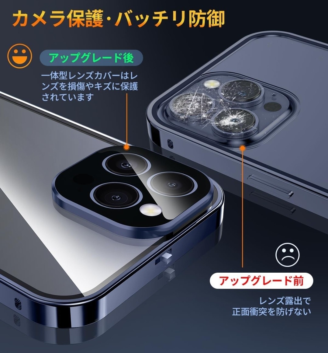 ER-13@NIANGUO【ロック機能付き・自動ポップアップボタン】 iPhone15 Pro Max 用 ケース クリア 【両面強化ガラス】9H硬度一体型レンズ保護