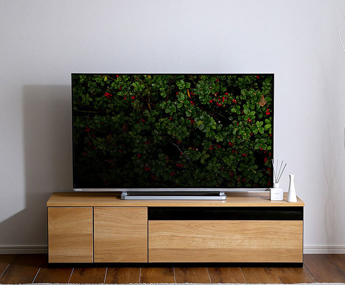 日本製 テレビ台 テレビボード 140cm幅 完成品 国産 ローボード ナチュラル色_画像1