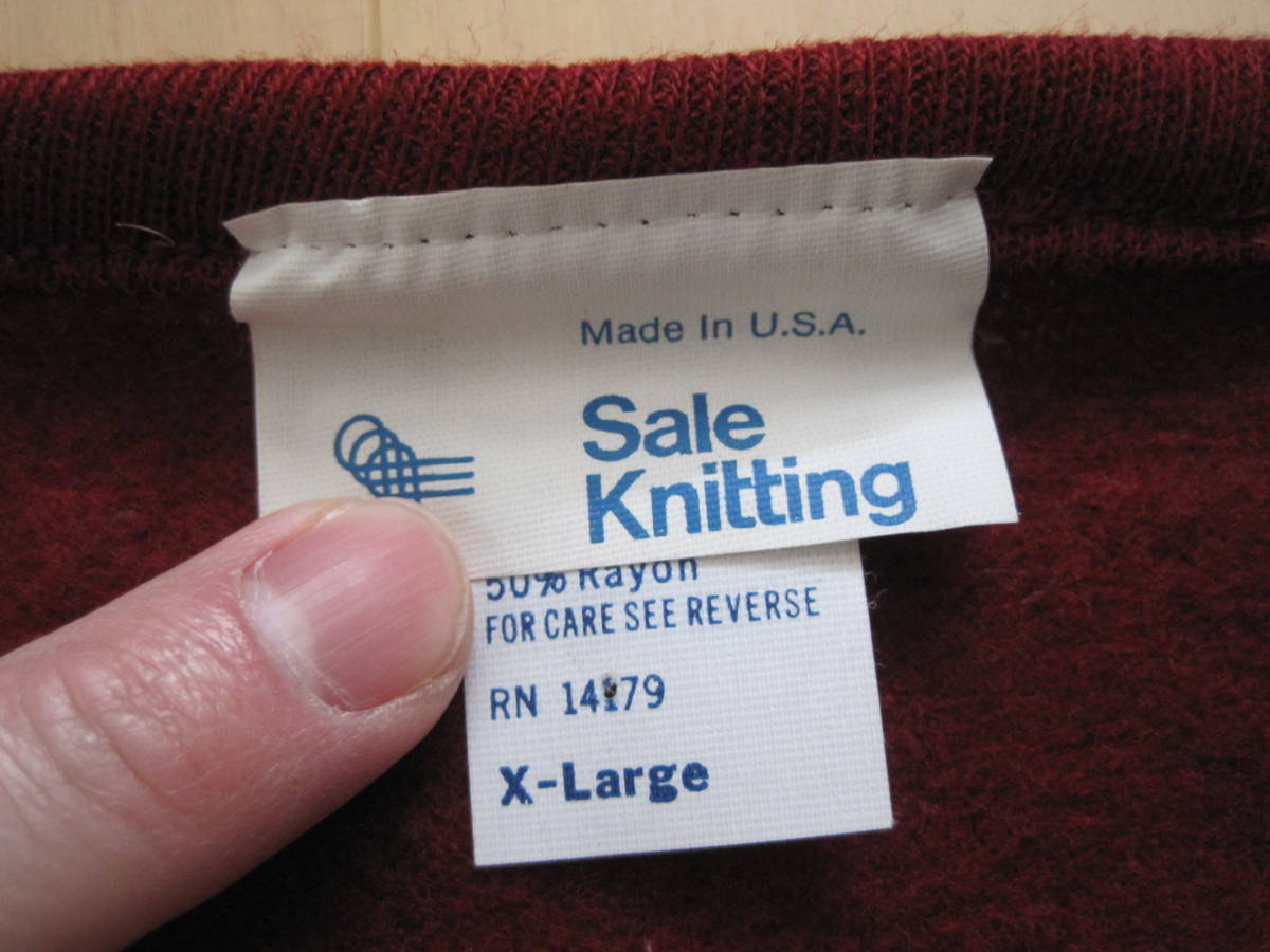 レア　アメリカ製　デッドストック　Sale Knitting アクリル×レーヨン　Vネック　ニットカットソー　XL_画像6