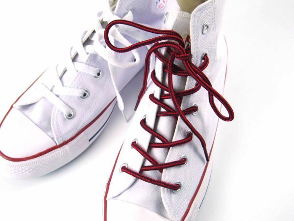 靴紐 シューレース 丸タイプ ライン 黒赤 150cm_画像3