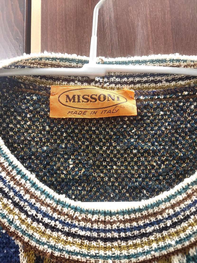 25750 ミッソーニ MISSONI 長袖 セーター マルチカラー メンズ ニット 総柄 毛　90％ 青緑茶 防寒　クリスマス_画像2