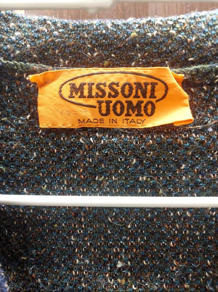 25751 ミッソーニ MISSONI イタリア製 長袖 セーター マルチカラー メンズ ニット 総柄 毛　100％ 青緑茶　厚手 防寒　クリスマス ギフト _画像2