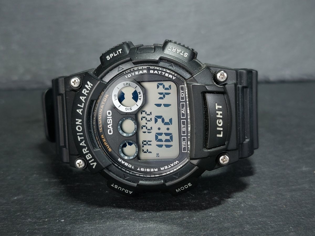 美品 CASIO カシオ スタンダード VIBRATION ALARM バイブレーションアラーム W-735H メンズ 腕時計 デジタル ブラック ラバー 動作確認済み_画像5