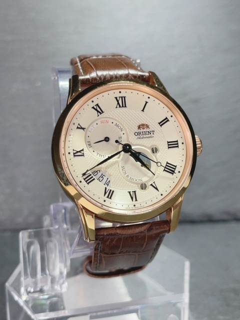 超美品 オリエント ORIENT クラシック サン＆ムーン 自動巻き 機械式 腕時計 革ベルト RN-AK0001S　コレクション アンティーク腕時計_画像3