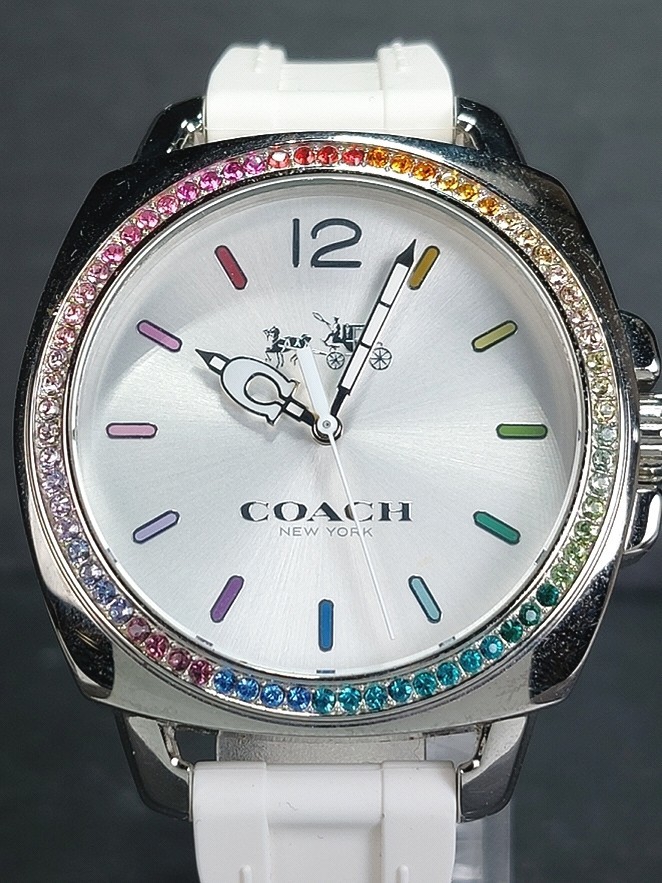 COACH コーチ NEW YORK ニューヨーク CA.43.7.14.1247S アナログ 腕時計 ホワイト ラバーベルト ステンレス 新品電池交換済み 動作確認済み_画像1