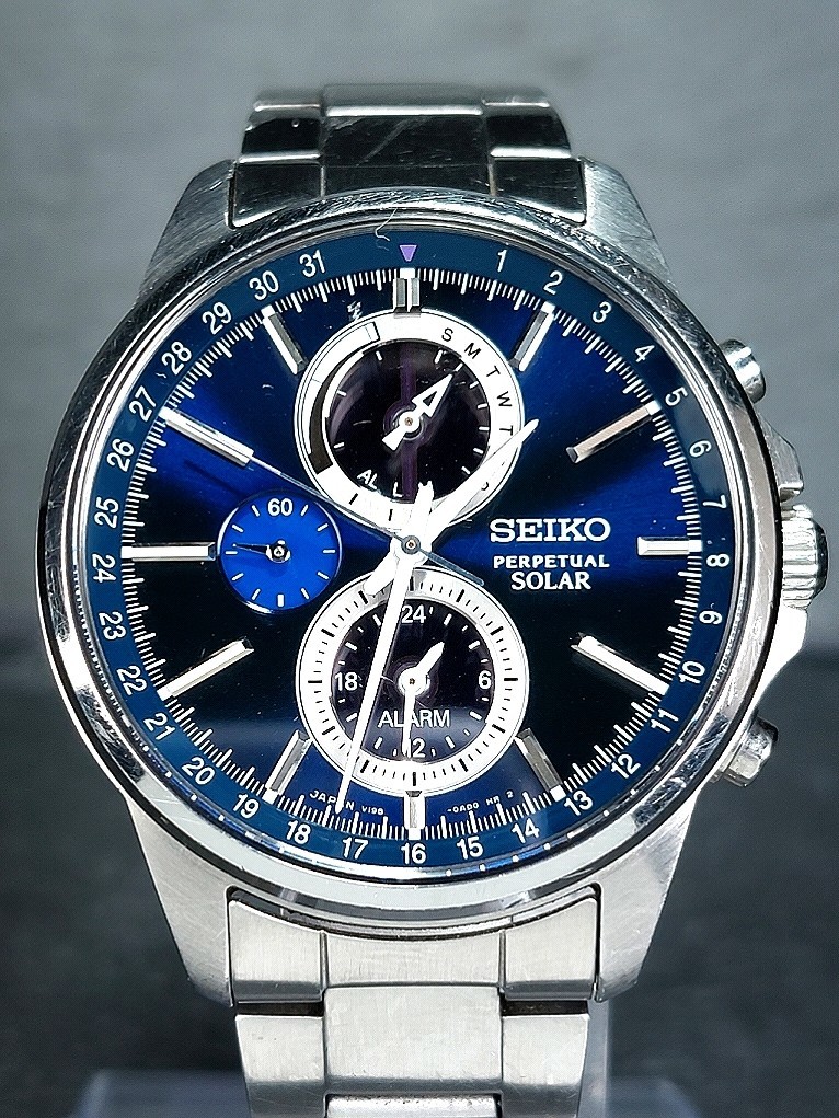 SEIKO セイコー PERPETUAL パーペチュアル SOLAR ソーラー SPIRIT スピリット V198-0AC0 メンズ 腕時計 アナログ シルバー ブルー文字盤_画像1