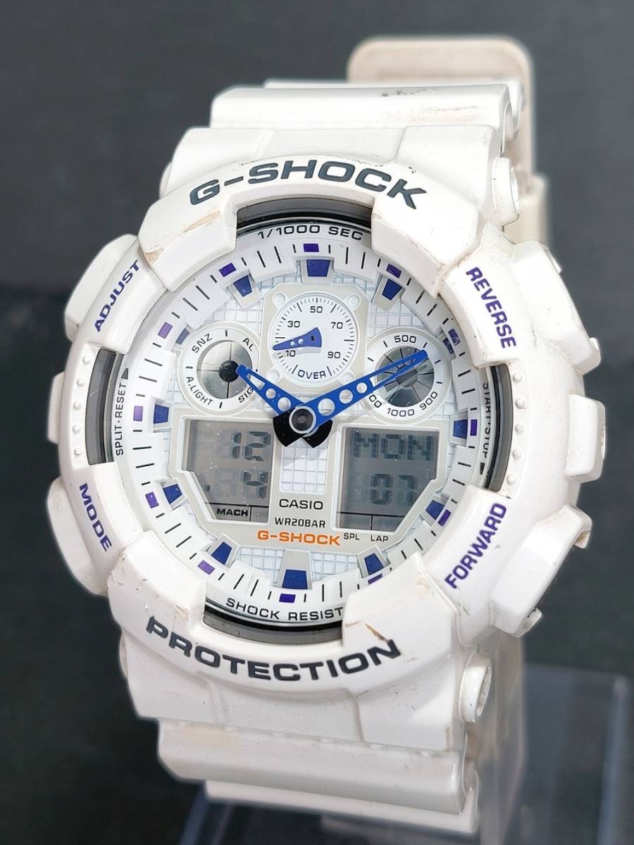 CASIO カシオ G-SHOCK ジーショック GA-100A メンズ 腕時計 アナログ デジタル ホワイト ラバーベルト ステンレススチール 動作確認済み_画像2