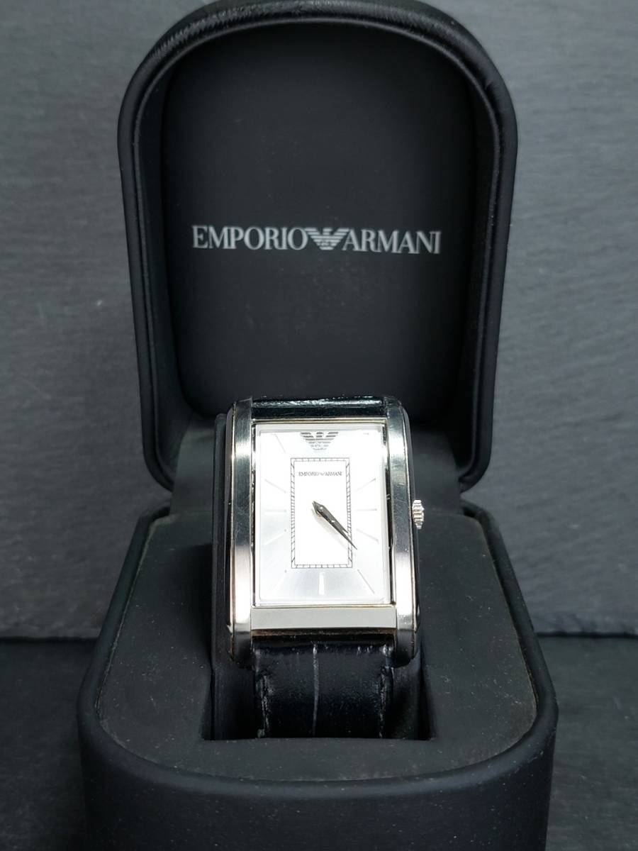 箱付き EMPORIO ARMANI エンポリオ・アルマーニ AR-1869 メンズ 腕時計 アナログ 2針 ホワイト文字盤 レザーベルト ステンレススチール_画像7