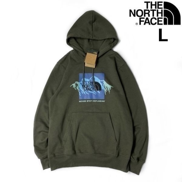 1円～!売切!【正規新品】THE NORTH FACE◆NOV GRAPHIC HOODIE プルオーバー パーカー US限定 裏起毛 男女兼用 キャンプ(L)カーキ 181130-33_画像1