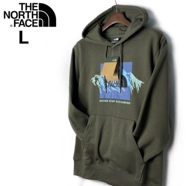 1円～!売切!【正規新品】THE NORTH FACE◆NOV GRAPHIC HOODIE プルオーバー パーカー US限定 裏起毛 男女兼用 キャンプ(L)カーキ 181130-33_画像2