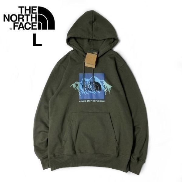 1円～!売切!【正規新品】THE NORTH FACE◆NOV GRAPHIC HOODIE プルオーバー パーカー US限定 裏起毛 ボックスロゴ 登山(L)カーキ 181130-33_画像7