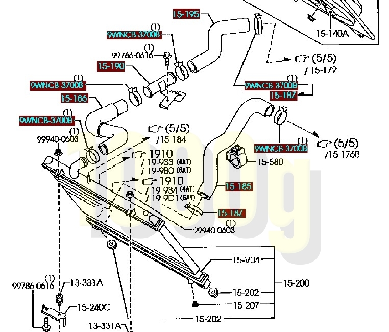 【マツダ純正新品】MAZDA 未使用品 ★超希少品★ RX-8 SE3P ラジエターホース3本 ウォーターパイプ クランプセット 前期(2003/2-2008/1)　_画像2