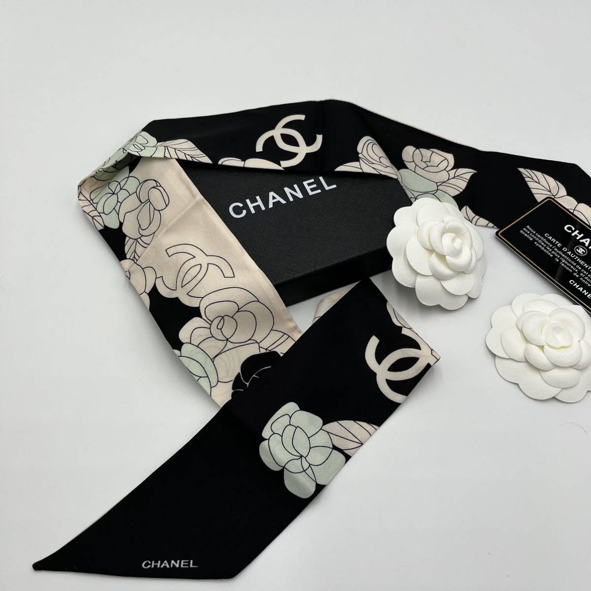 CHANEL シャネル　【海外ノベルティ】　非売品　ツイリー　ツイリースカーフ　シルク　スカーフ　マフラー　ショール　ココカメリア_画像3