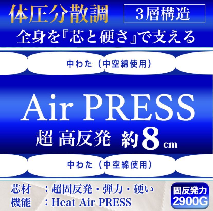 【関東・信越・東海・北陸・関西地方送料無料】極厚3層敷ふとん [ネイビー色] 中芯をさらに強化したエアープレス使用！ 硬め マットレス_画像4