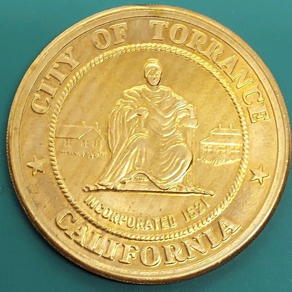 【51227】アメリカ　カリフォルニア州ロサンゼルス郡トーランス　50周年記念コイン　1921-1971年　約38.7×2.8㎜　約24.45g　_画像1
