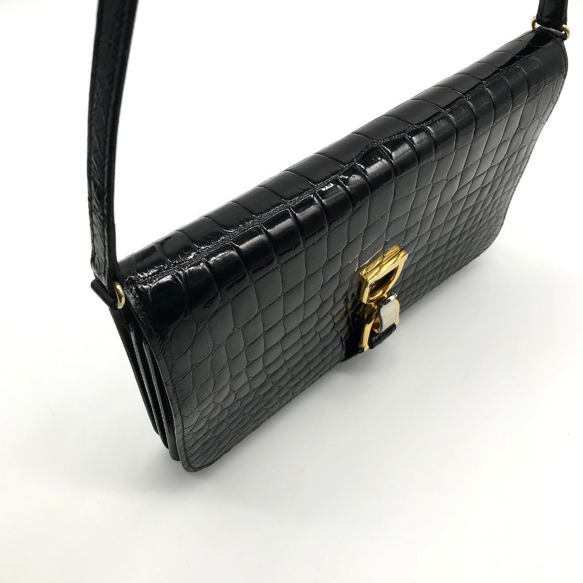 GUCCI グッチ 本クロコ ヴィンテージ ショルダー バッグ コンビxブラック 良品 M9758_画像7