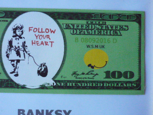 送料無料★バンクシー Banksy １００ドル ★真作保証★キャンバス生地★サインあり★Dismalandディズマランドの入場チケットあり1_画像3