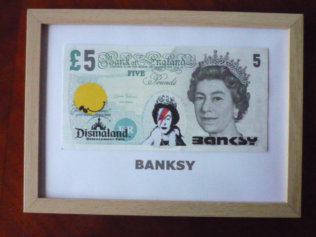  free shipping * Bank si-Banksy 5 pound * genuine work guarantee * canvas cloth * autograph equipped *Dismalandtizma Land. go in place ticket 33