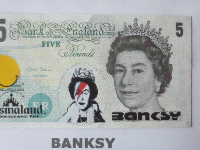  free shipping * Bank si-Banksy 5 pound * genuine work guarantee * canvas cloth * autograph equipped *Dismalandtizma Land. go in place ticket 33