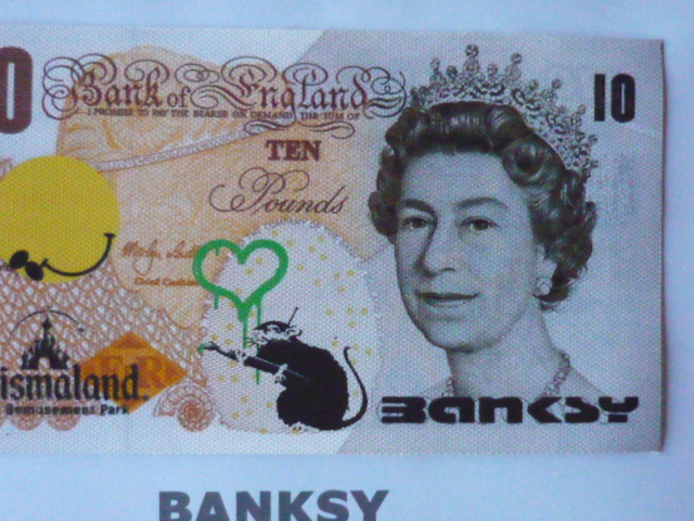  free shipping * Bank si-Banksy 10 pound * genuine work guarantee * canvas cloth * autograph equipped *Dismalandtizma Land. go in place ticket attached 62