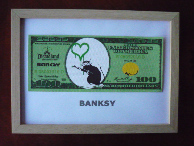 送料無料★バンクシー Banksy １００ドル ★真作保証★キャンバス生地★サインあり★Dismalandディズマランドの入場チケットあり47