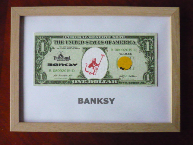  free shipping * Bank si-Banksy 1 dollar * genuine work guarantee * canvas cloth * autograph equipped *Dismalandtizma Land ..111