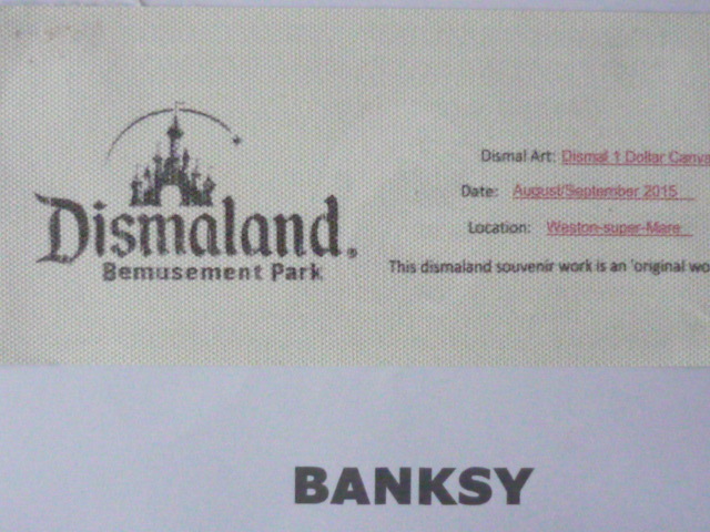  free shipping * Bank si-Banksy 1 dollar * genuine work guarantee * canvas cloth * autograph equipped *Dismalandtizma Land ..15