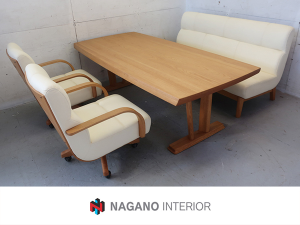 ■P441■展示品■ナガノインテリア/NAGANO■ソファダイニング4点セット■オーク材■和モダン■シンプル■ウッド■木製■_画像1