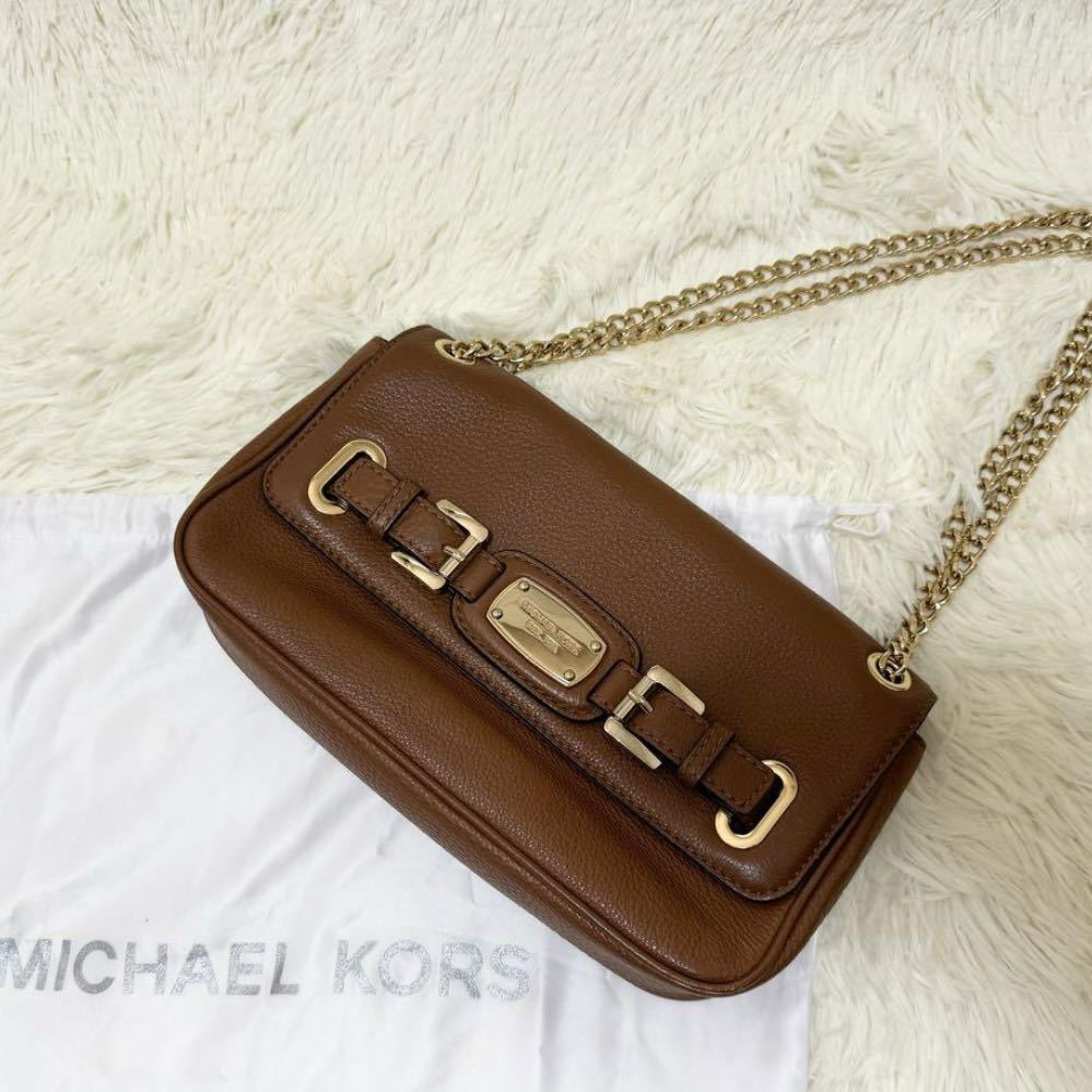 1円～【入手困難品】定価10万円 マイケルコース MICHAELKORS ショルダーバッグ 2way レザー メンズ レディース ブラウン _画像1