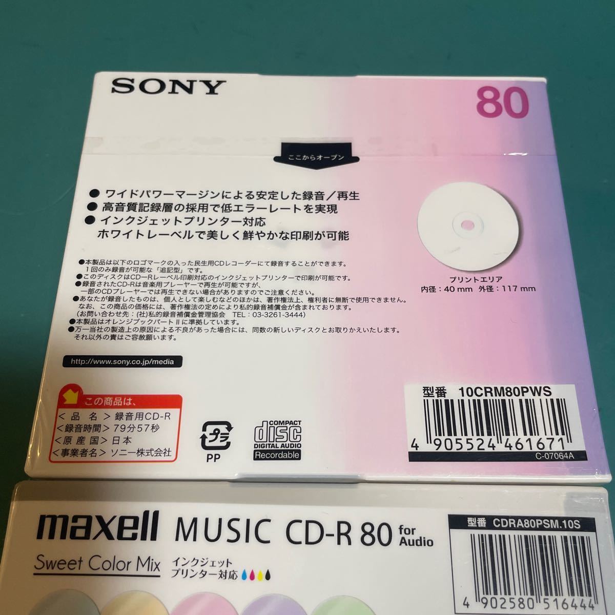 MUSIC CD-R 80 for AUDIO 音楽用CD-R SONY/maxell パッケージ傷あり_画像2