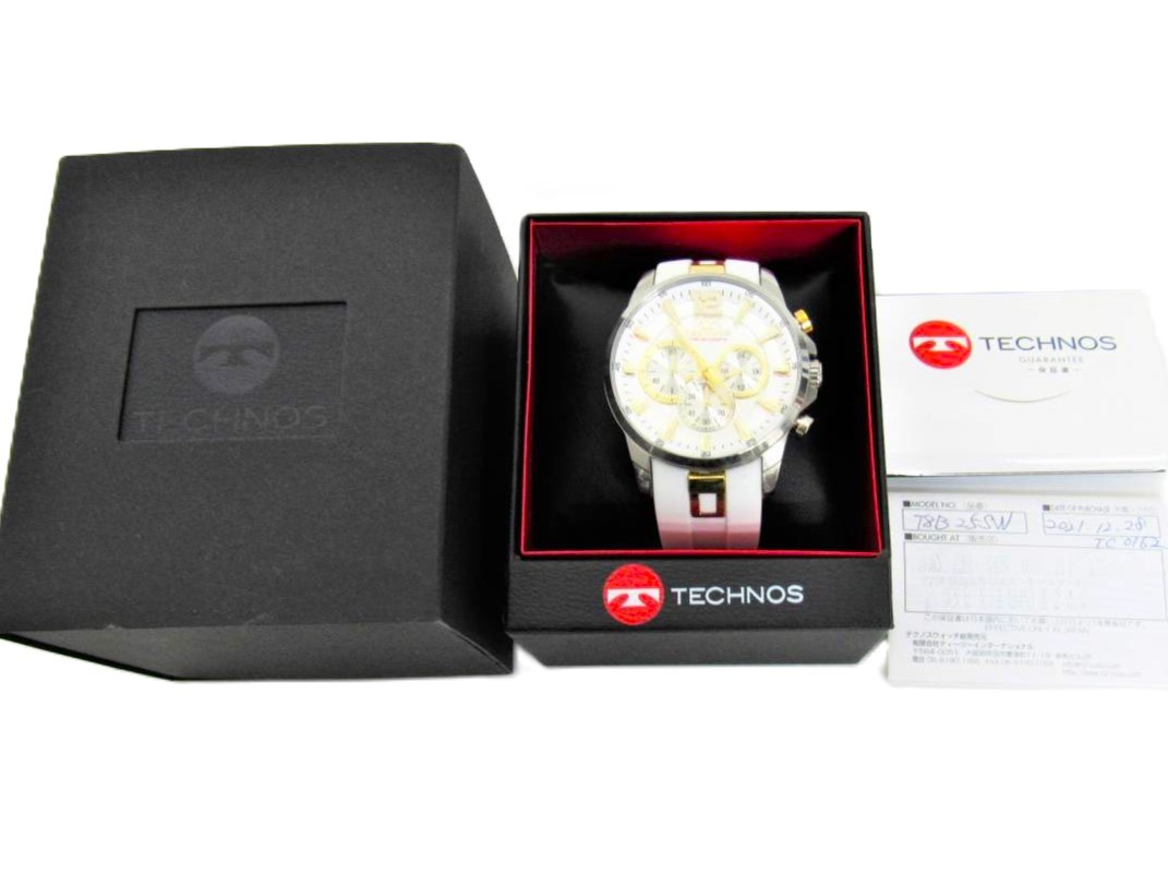  box attaching Tecnos TECHNOS T8B25-SW white white chronograph CHRONOGRAPH silicon rubber belt wristwatch watch 