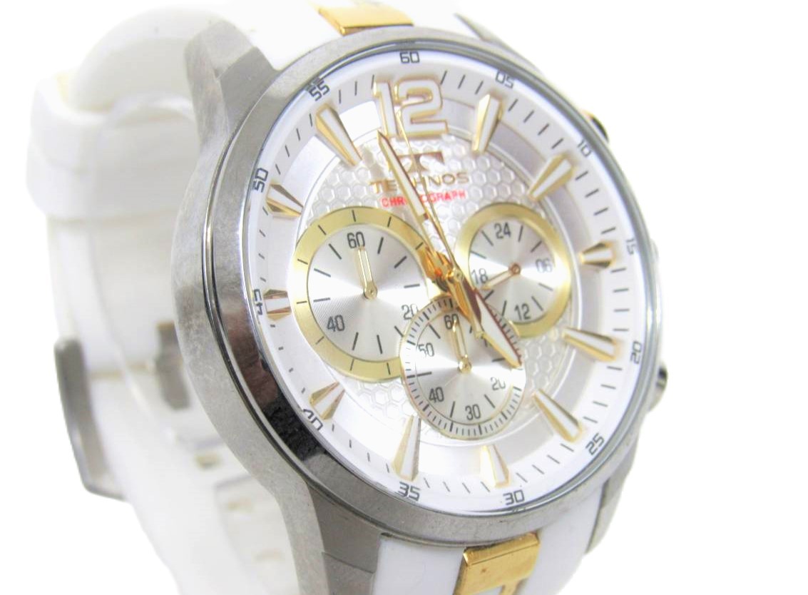  box attaching Tecnos TECHNOS T8B25-SW white white chronograph CHRONOGRAPH silicon rubber belt wristwatch watch 
